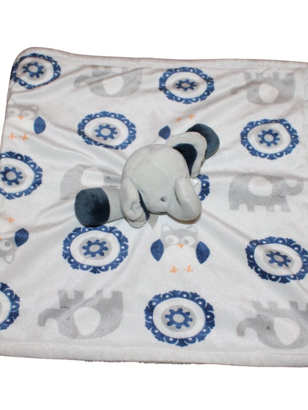 Blankets & Beyond Elephant Security Blanket Baby Lovey White Gray Blue